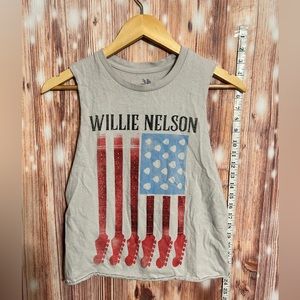Willie Nelson Cropped Muscle Tank Flag Size Small